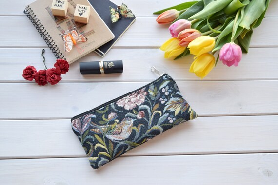 Birds Zipper Pencil Pouch: Floral Upholstery Pen Case