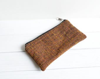 Minimalist Zipper Pouch: Orange Upholstery Flat Pencil Case