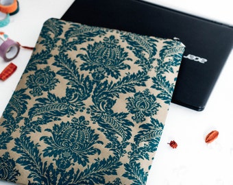 MacBook pro 13 case, MacBook air 13 case, MacBook pro 13 sleeve, MacBook air 13 sleeve, MacBook sleeve, MacBook pro 15 sleeve, Teal, damask