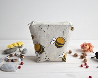 Cosmetic pouch, Make Up Pouch, Toiletery bag, Project bag, Travel bag, Coin Purse, Bees charger bag with zipper, Charger case, Mini cosmetic