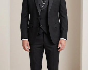 Men’s Black 3-Piece Suit | Peak Lapel Formal  Suit | Regular Fit Classic Suit | Gift for Him