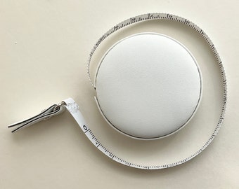 TAPE MEASURE, White Leather-look, Retractable tape, Leather look, Small round tape measure, Needlework box accessory, gift idea,