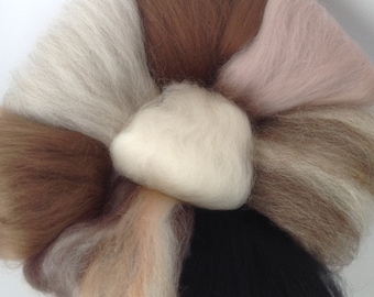 Pack of 8 Neutrals, Felting wool, needle felting, wet felting,  sheep wool fibre, Soft felting wools,
