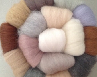 Pack of 16 NEUTRAL Mix, Soft felting Wools, Needle-felting or Wet-felting, wool tops,