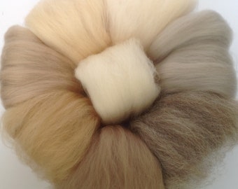 Pack of 8 Soft Browns, Honey Bear colours, Teddy bear, soft and fine wool fibre, Needle felting wool, wool tops
