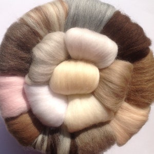 Pack of 16 NEUTRALS with BROWNS, Soft felting Wools, Needle-felting, Wet-felting, wool tops,