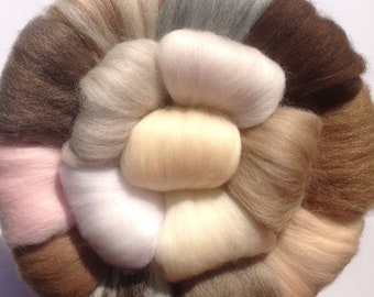 Pack of 16 NEUTRALS with BROWNS, Soft felting Wools, Needle-felting, Wet-felting, wool tops,