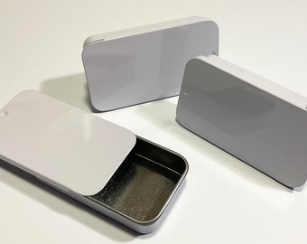 Little TINS, WHITE, Mini Slider Tins, TINY metal storage tins, pocket tins, office supplies,