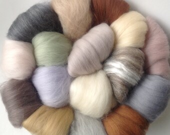16 MIXED colours, soft and fine wool fibre, Needle felting wool, wool tops