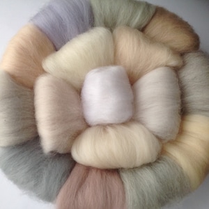 Pack of 16 Lovely LIGHT Neutrals, Soft felting wool fiber, wool tops A collection of soft colours,