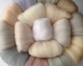 Pack of 16 Lovely LIGHT Neutrals, Soft felting wool fiber, wool tops A collection of soft colours,