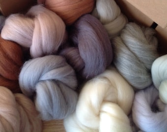 Pack of 16 NEUTRALS, Soft felting Wools, Needle-felting or Wet-felting, wool tops,