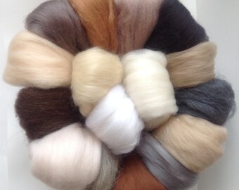 16 NEUTRAL Colours, wool tops, sheep wool,for Needle felting and wet felting, wool tops,