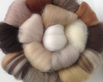 Pack of 16 NEUTRALS, Soft felting Wools, Needle-felting or Wet-felting, wool tops,