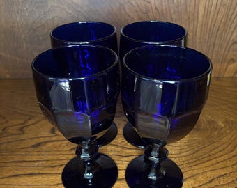 Vintage Libbey Duratuff Kelche in Kobaltblau