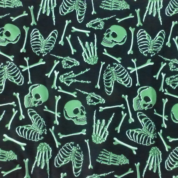 Halloween Glow~in~the~Dark Skulls and Bones Cotton Fabric ~ 42" x 20"