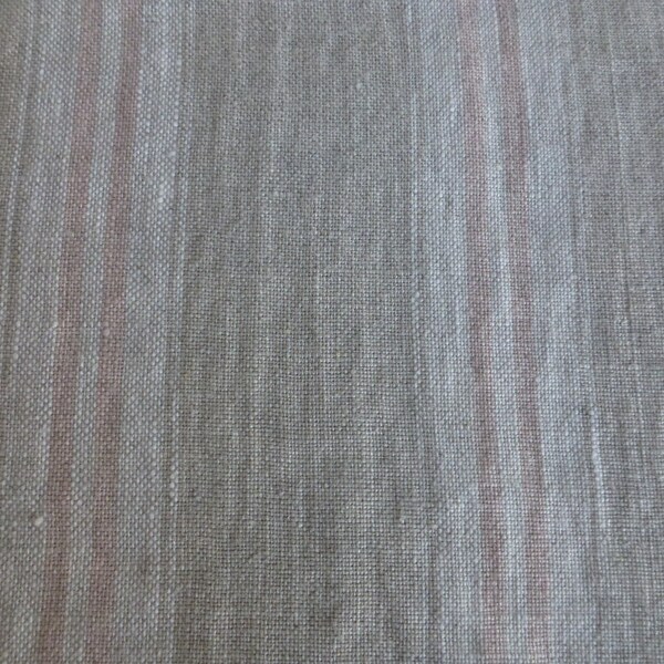 Peony and Sage Pink*Pale Grey/Green Weathered Ticking Linen Fabric ~ 29" wide x 24" long