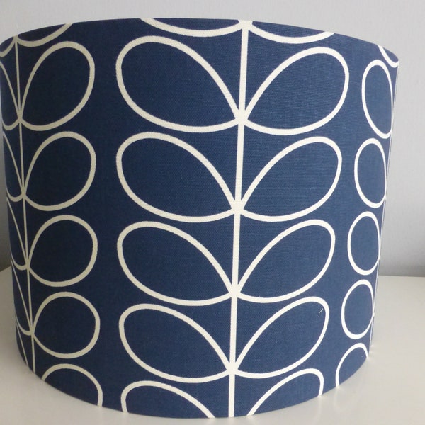 Scandinavian Style Linear Stem Midnight (Navy) Designer fabric Drum Ceiling or Table Lampshade - 30cm & 20cm diameter