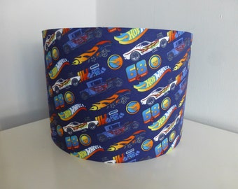 Marineblauw*multi/blauw Hot Wheels Cars stoffen trommellampenkap ~ 30 cm en 20 cm diameter