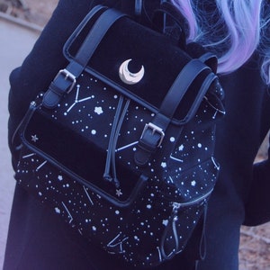 Moon Backpack, Black Travel Bag, Adventure Bag, Kawaii Backpack, Cute Ita Bag,  Canvas backpack, unisex