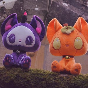 Chat squelette/chat citrouille, peluche kawaii, goth pastel, peluche décorative, gamer girl, peluche gothique d'Halloween
