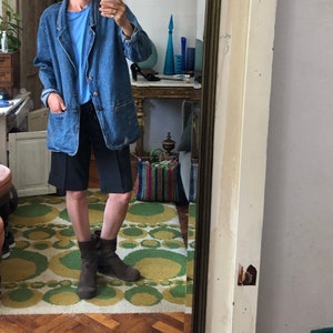 Vintage denim jacket blue indigo /long jeans blazer / made in USA kimono M / S dolman sleeves oversized