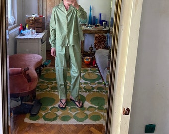 M/L vintage new old stock lime green pajamas / cotton shirt and trousers pyjamas lingerie shirt trousers
