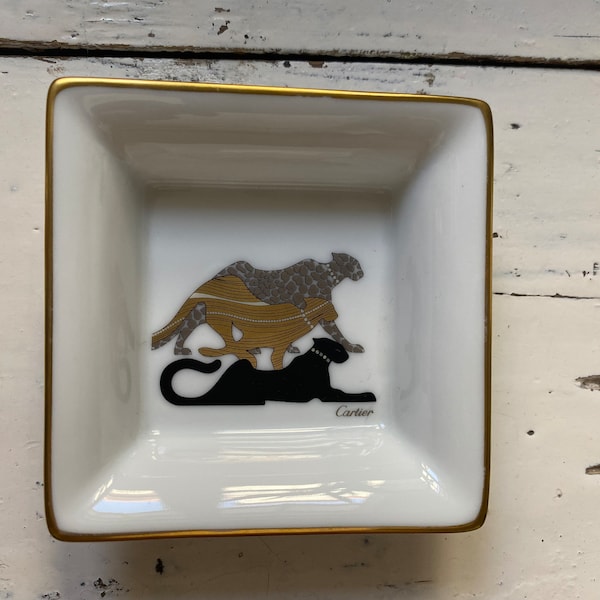 Vintage Cartier panther leopard trinket china diabolo vide poche jewellery plate