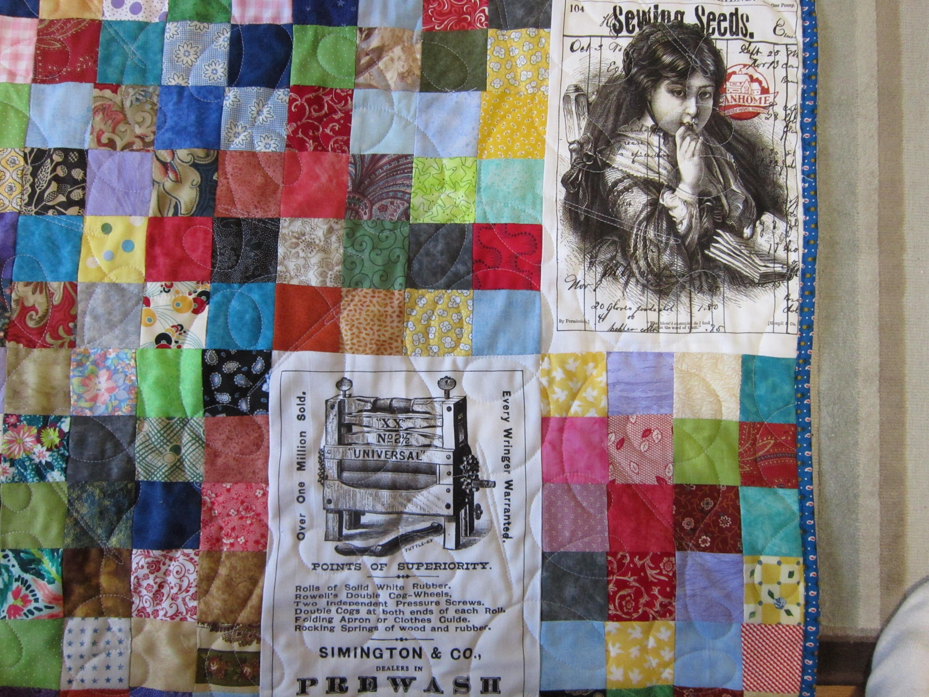 New USA Handmade Lap/throw Size Patchwork Quilt W/ Antique Sewing Ads ...