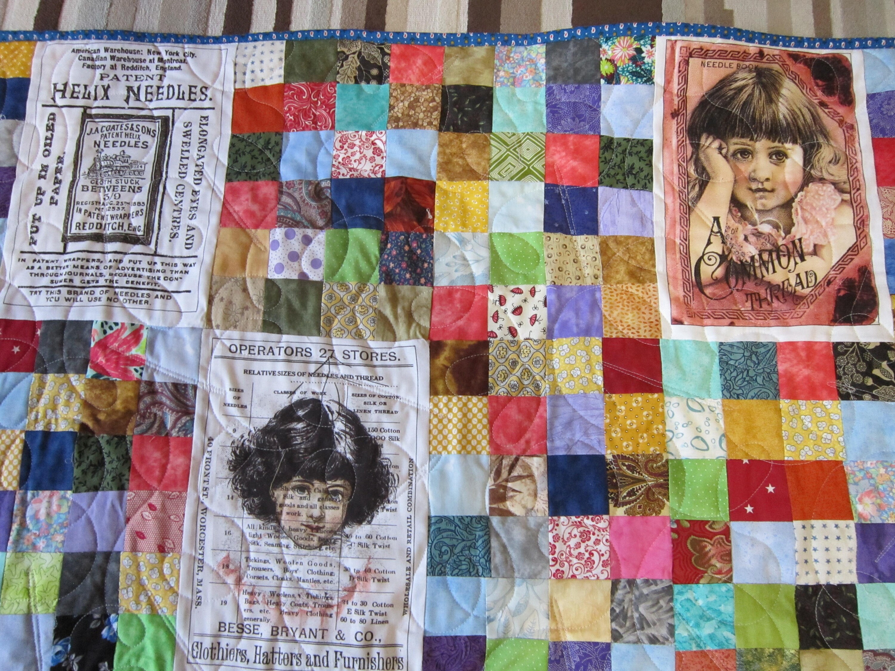 New USA Handmade Lap/throw Size Patchwork Quilt W/ Antique Sewing Ads ...