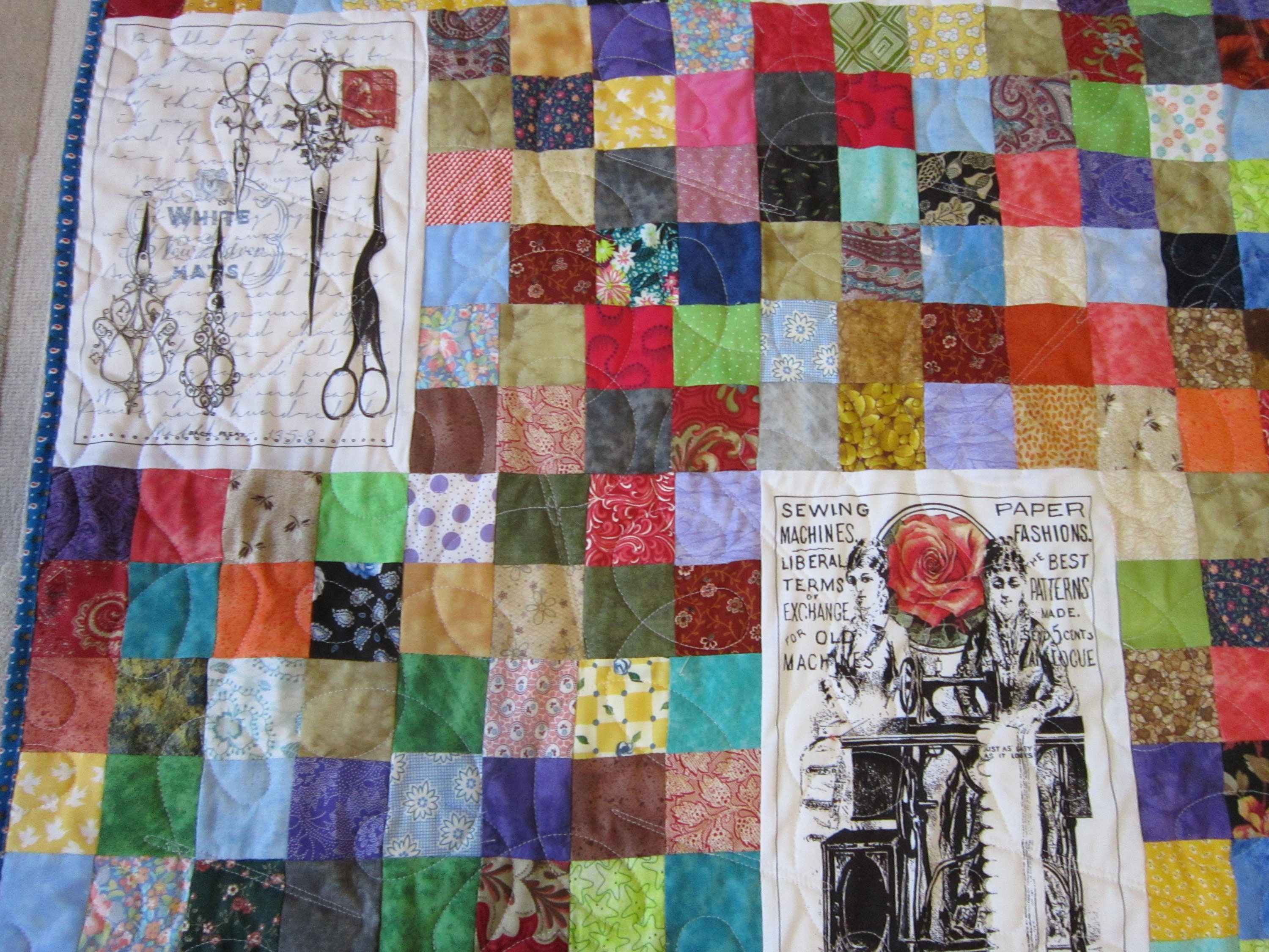 New USA Handmade Lap/throw Size Patchwork Quilt W/ Antique Sewing Ads ...