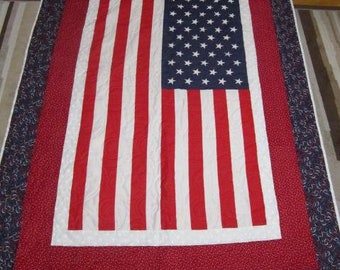 Nouvelle courtepointe drapeau des États-Unis faite main - Taille simple/jeté - Vétéran, Militaire, Fête des Pères