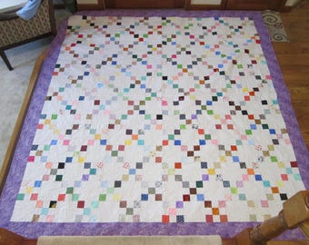 New USA Handmade Queen/King Patchwork Quilt- Irish Chain Purple & White 93&quot; x 100&quot;