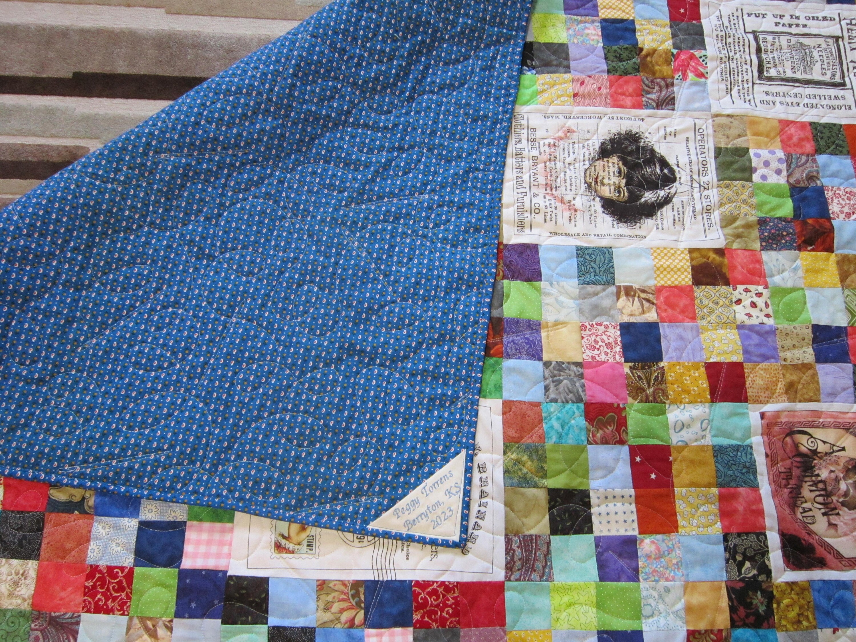 New USA Handmade Lap/throw Size Patchwork Quilt W/ Antique Sewing Ads ...