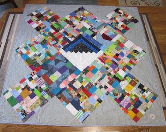 Neue handgefertigte Twin-/Full-Patchwork-Steppdecke aus den USA, 198 x 198 cm, mehrfarbig