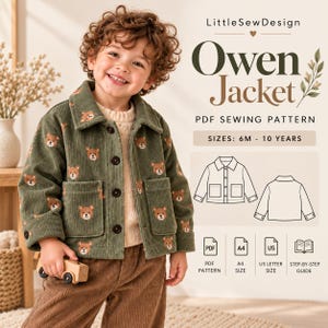 Kids Jacket Pattern, Boys Denim Jacket Sewing Pattern PDF, Patch Pocket Collared Jacket, Toddler Corduroy Jacket Beginner Pattern