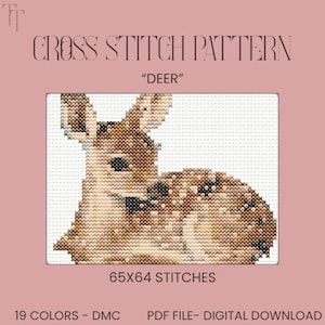 Deer Cross Stitch Pattern PDF, Cute Woodland Animal Embroidery Design, Forest Wildlife Needlecraft, Nature Inspired Digital Download