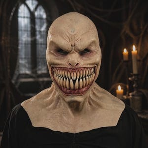 Realistisk helhuvudmask, läskig monster Halloween Cosplay-dräkt