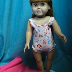 Swim suit and beach towel for 18&quot; American Girl dolls.