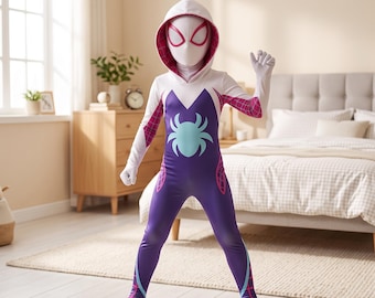 Gwen 3 Mesh-Anzug für Kinder | Dunkler Helden-Body | Halloween-Cosplay-Overall | Ganzkörperanzug für Jungen und Mädchen | Kostümgeschenk