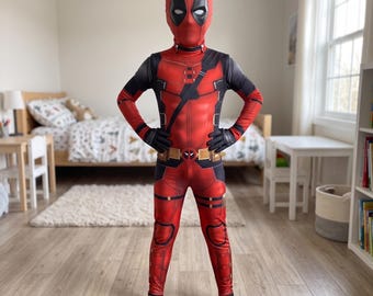 Kids Deadpool Costume | Dark Anti Hero Bodysuit | Halloween Cosplay Jumpsuit | Full Body Suit for Boys Girls | Dress Up Gift