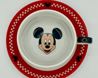 Disney Italian Mickey Mouse Cups & Saucers | 3 Matching Sets, Red Green White Ceramic