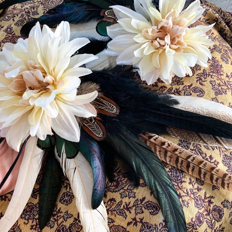 OOAK Photo Prop Floral Headpiece Set- Autumn Elegance Feather Headpiece Floral Headdress Festival Feather Headdress Gift