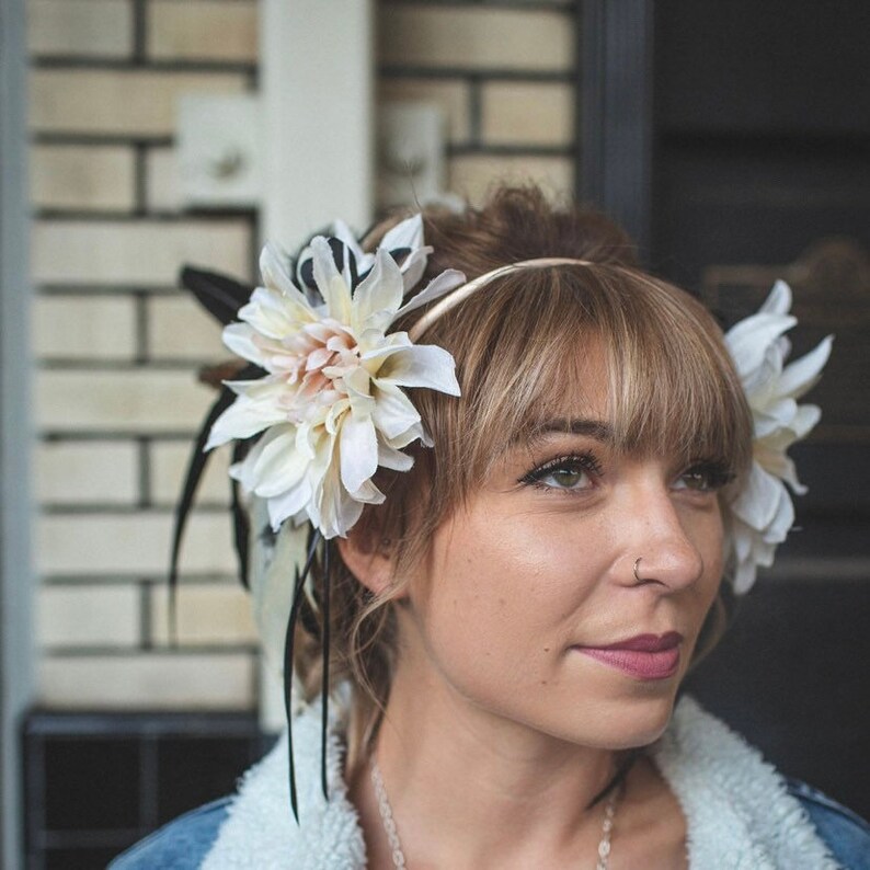 OOAK Photo Prop Floral Headpiece Set- Autumn Elegance Feather Headpiece Floral Headdress Festival Feather Headdress Gift