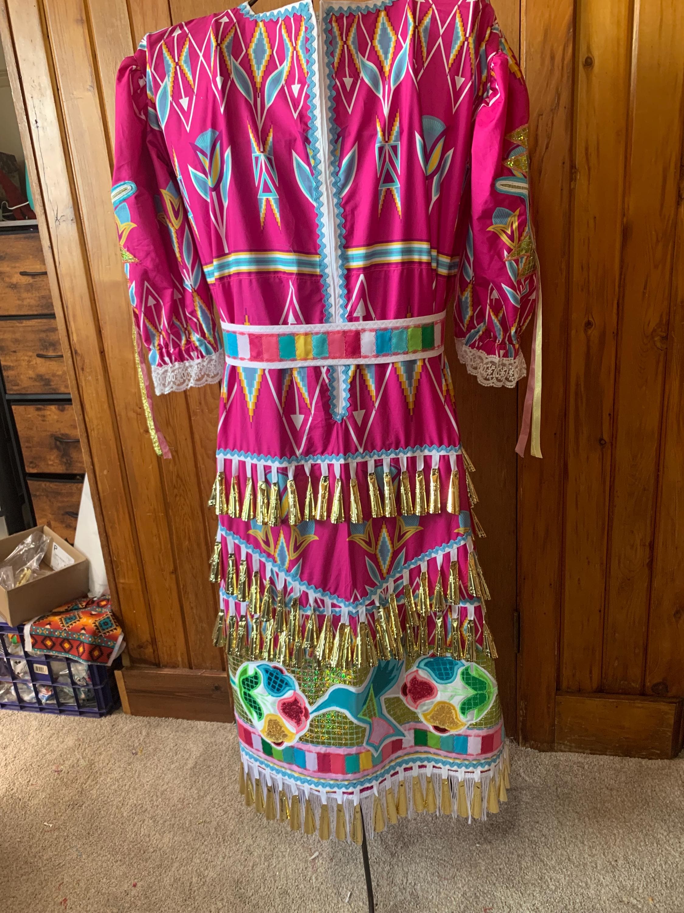 jingle dress design Santee Siouxx | Thank you @whitehawk_designs for the beautiful new Buffalo appliqu jingle dress This is my first new jingle dress since being a kid