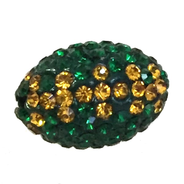 Crystal Bling Football Bead 16x10mm Green and Gold (sku 383 - BFB-16-ET)