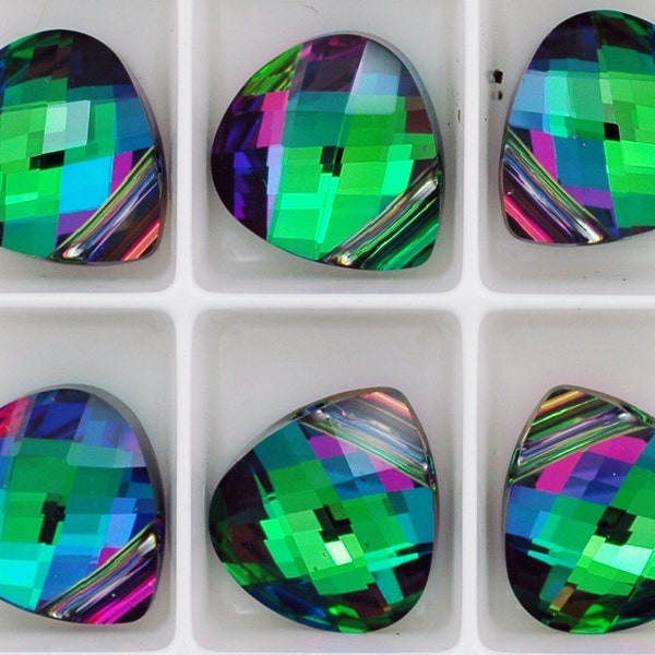 Set of 6 (3 Pairs) Swarovski 6012 11x10mmElectra Flat Briolette Pendants (sku 1672 - 6012-11-EL)