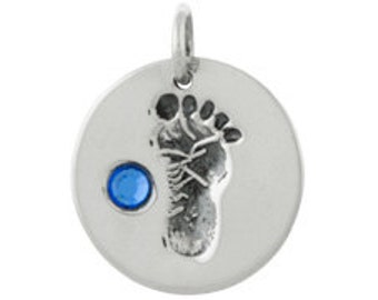 Sterling Silver Baby Feet Crystal September Birthstone Charm (sku 8315 - CHSS-BABYF-9)