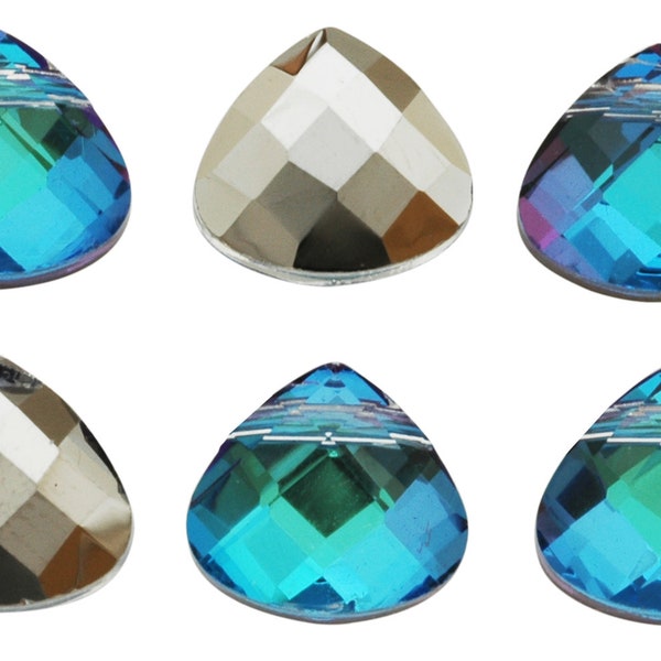 Set of 6 Bermuda Blue Flat Briolette Pendants size 9x10mm (SKU 995 - CC-FBP-10-Bb)