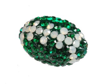 Crystal Bling Football Bead 16x10mm Green and White (sku 27 - BFB-16-EWO)